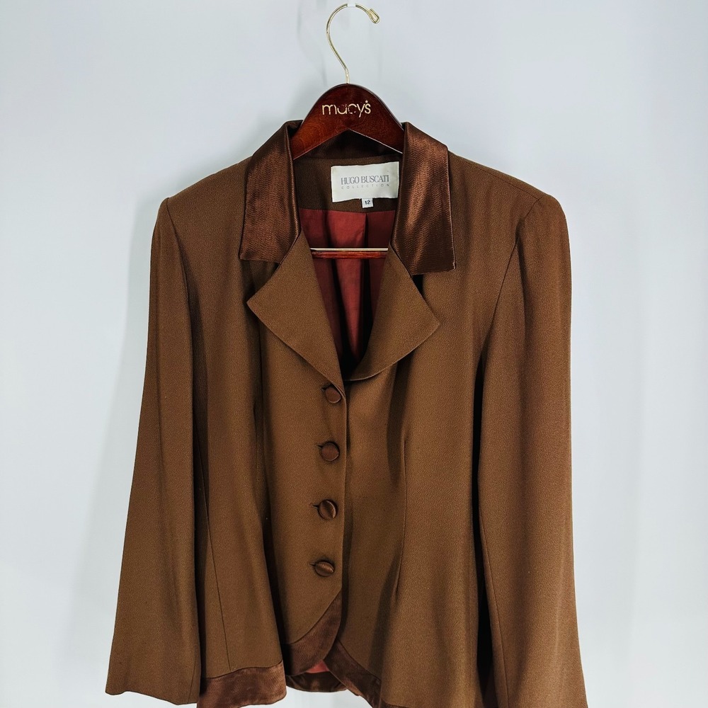 Hugo Buscati Brown Satin-Trim Blazer